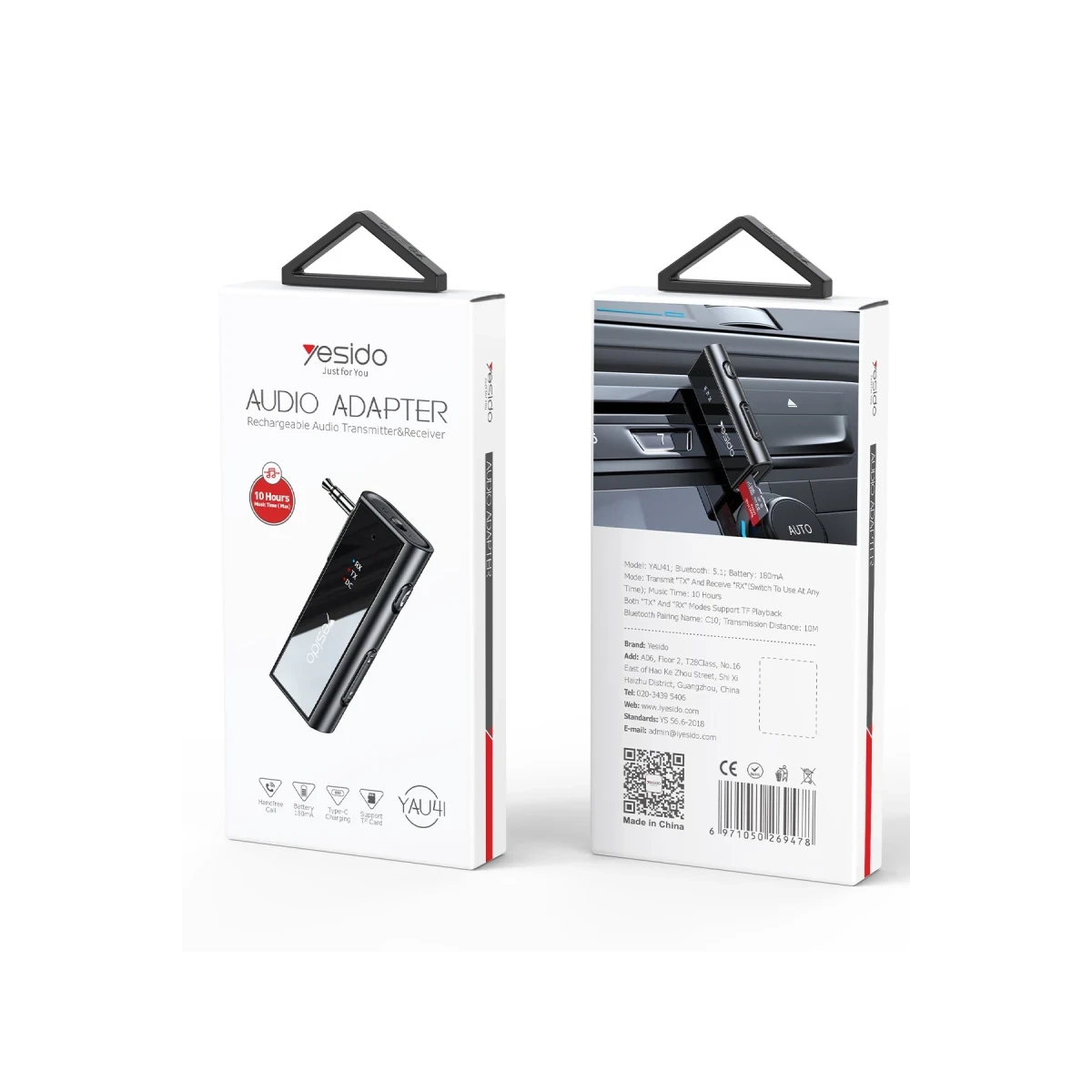 Yesido YAU41 3.5mm Aux Çıkışlı Mikrofonlu Bluetooth Araç Kiti - Siyah
