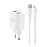 Yesido YC104 2.4A Çift USB-A Çıkışlı 1M USB-A to Type-C Kablolu Şarj Cihazı - Beyaz