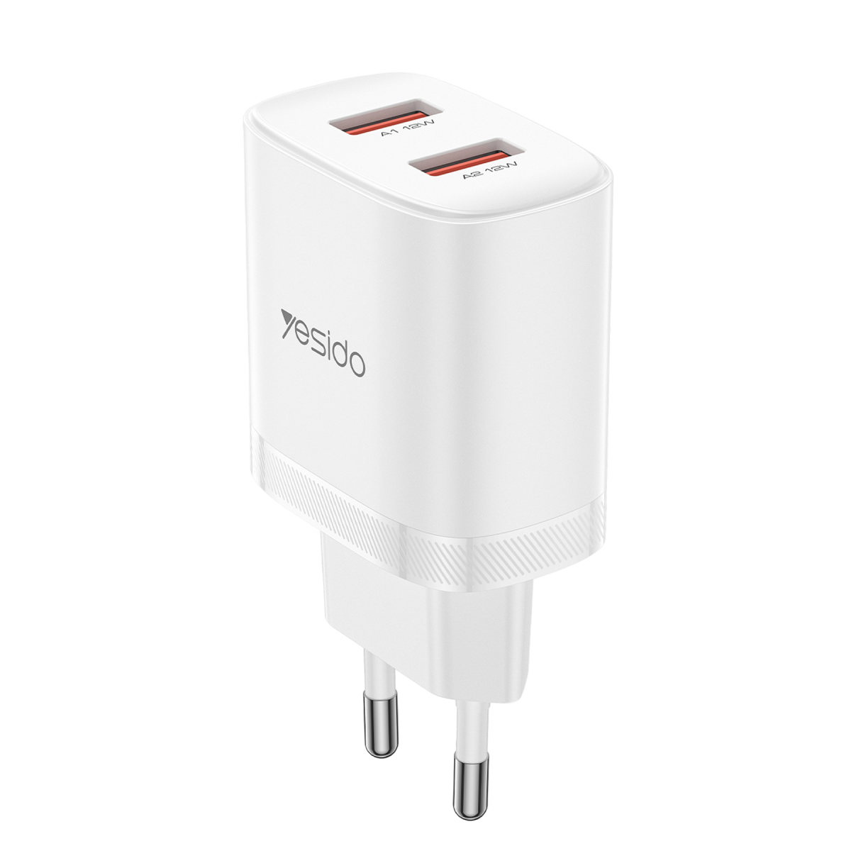 Yesido YC104 2.4A Çift USB-A Çıkışlı 1M USB-A to Type-C Kablolu Şarj Cihazı - Beyaz