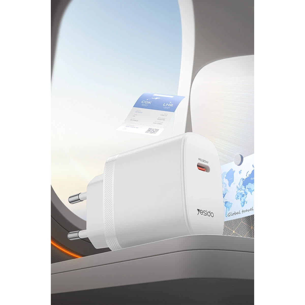 Yesido YC105 20W Type-C Çıkışlı 1M Type-C to Type-C Kablolu PD Hızlı Şarj Cihazı - Beyaz