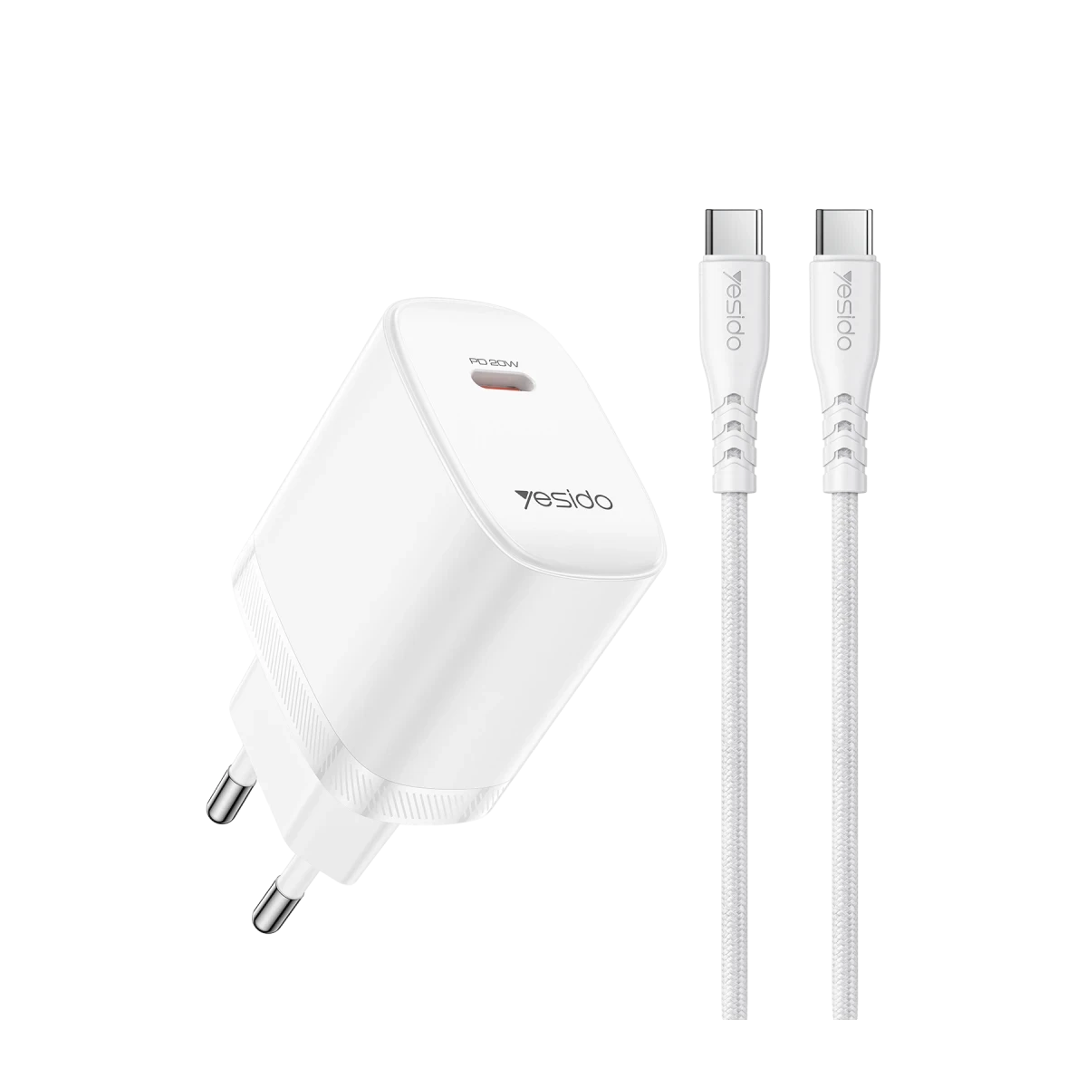 Yesido YC105 20W Type-C Çıkışlı 1M Type-C to Type-C Kablolu PD Hızlı Şarj Cihazı - Beyaz