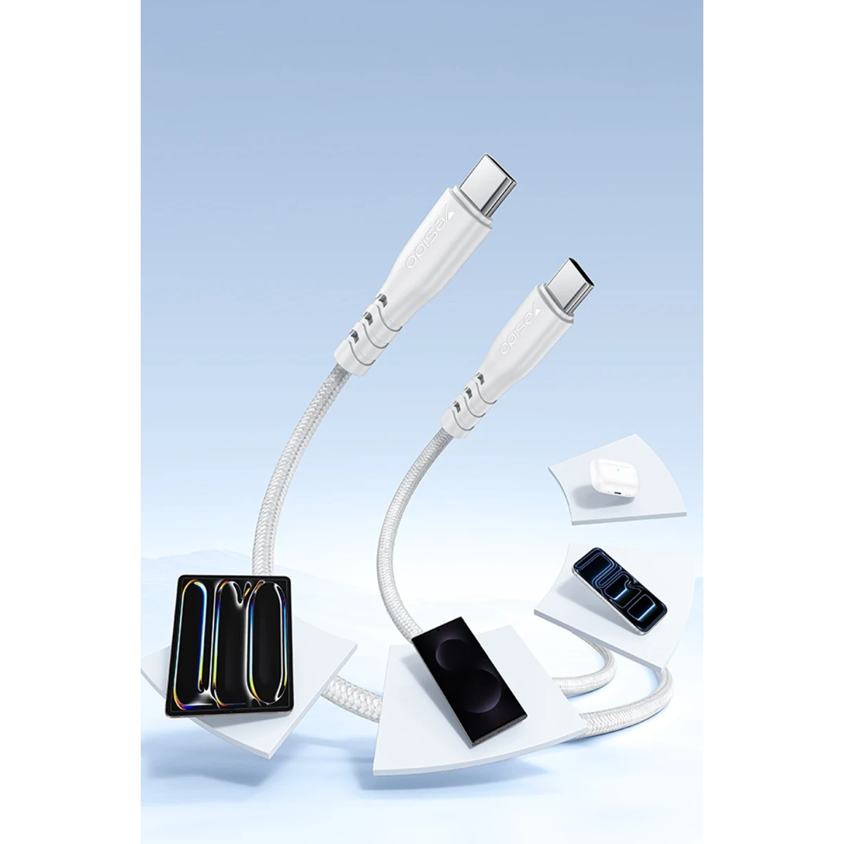 Yesido YC106 20W USB-A ve Type-C Çıkışlı Type-C to Type-C Kablolu PD Şarj Cihazı - Beyaz