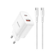 Yesido YC106 20W USB-A ve Type-C Çıkışlı Type-C to Type-C Kablolu PD Şarj Cihazı - Beyaz