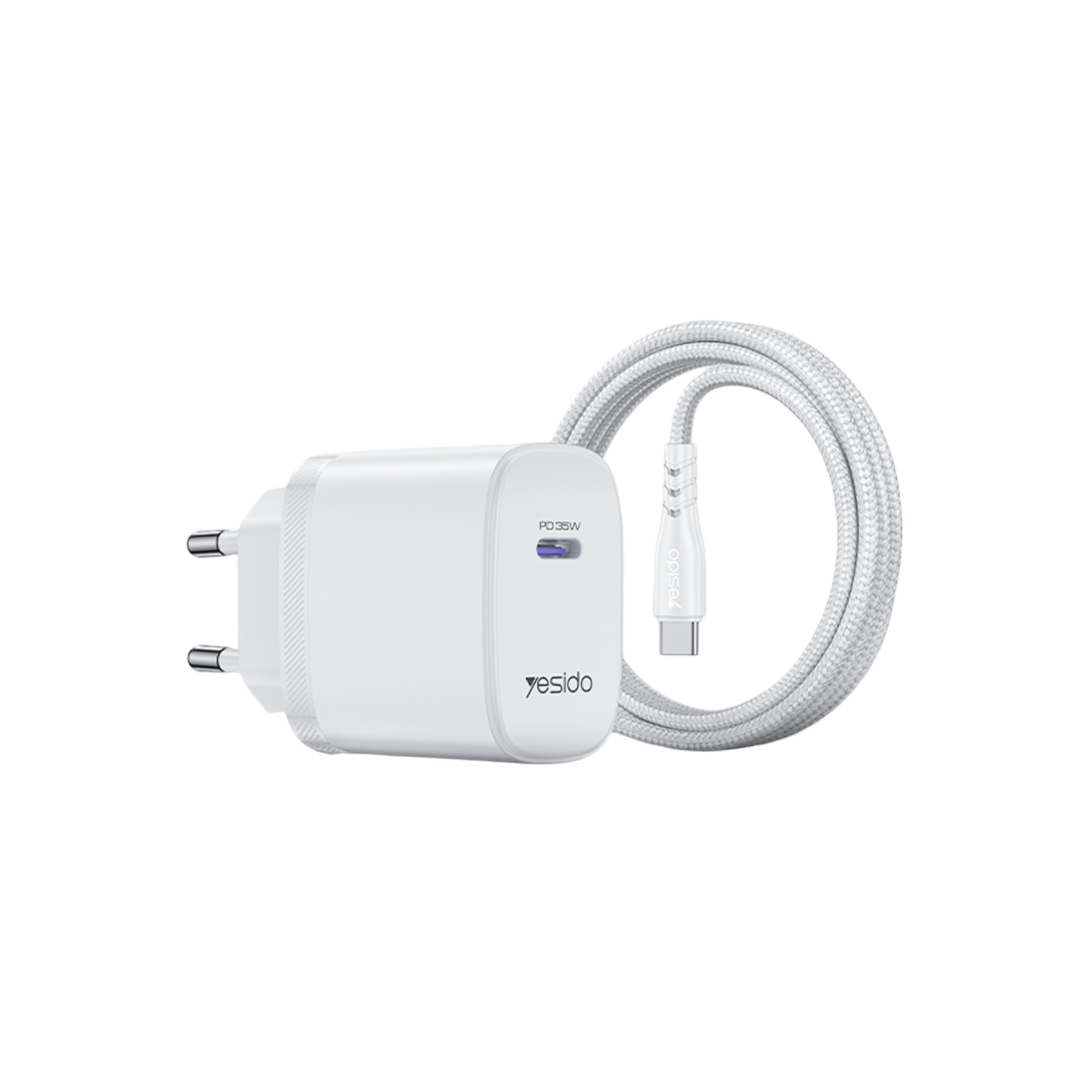 Yesido YC107 35W Type-C Çıkışlı 1M Type-C to Type-C Kablolu PD Hızlı Şarj Cihazı - Beyaz