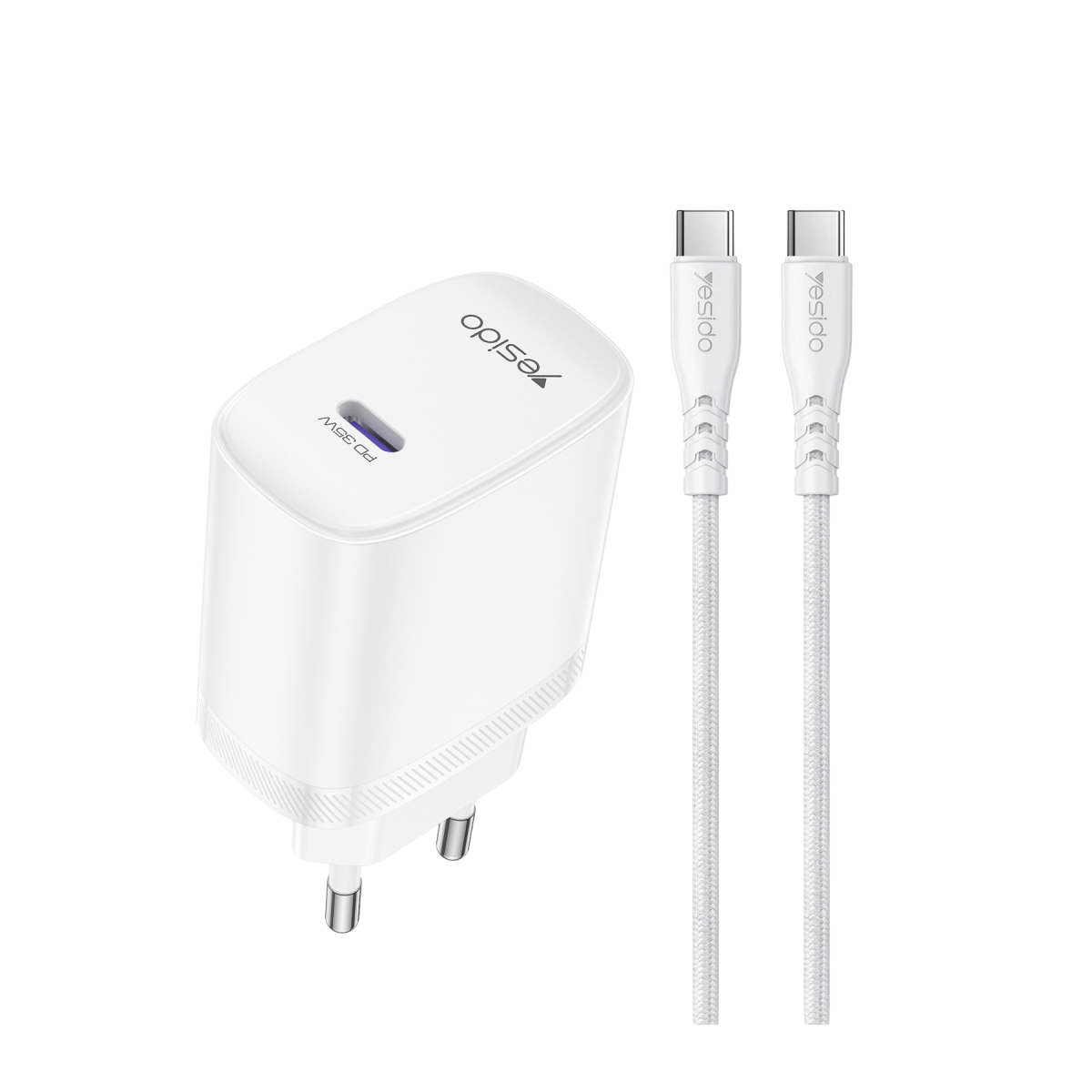 Yesido YC107 35W Type-C Çıkışlı 1M Type-C to Type-C Kablolu PD Hızlı Şarj Cihazı - Beyaz