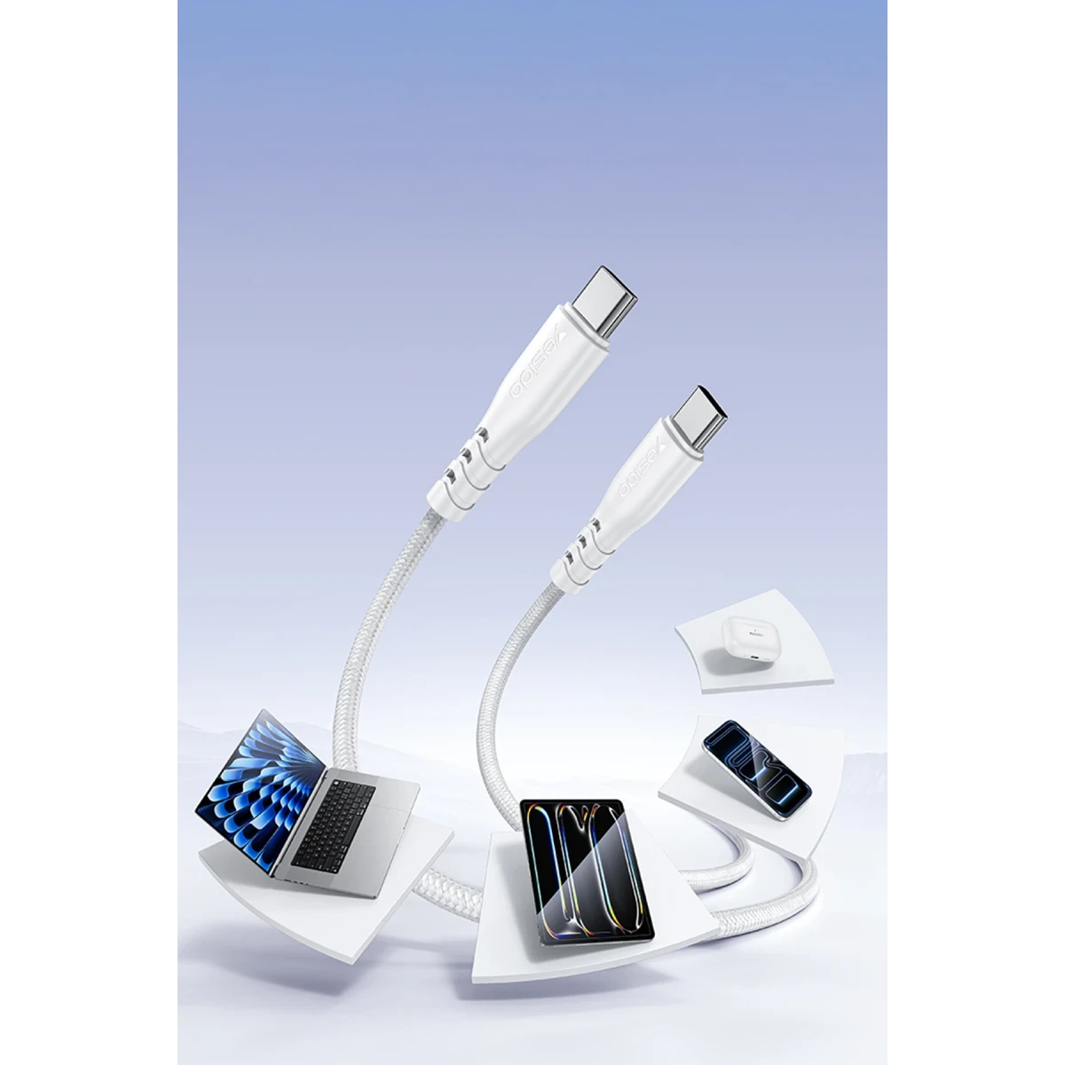 Yesido YC109 45W Çift Type-C Çıkışlı ve 1M Type-C to Type-C Kablolu PD Şarj Cihazı - Beyaz