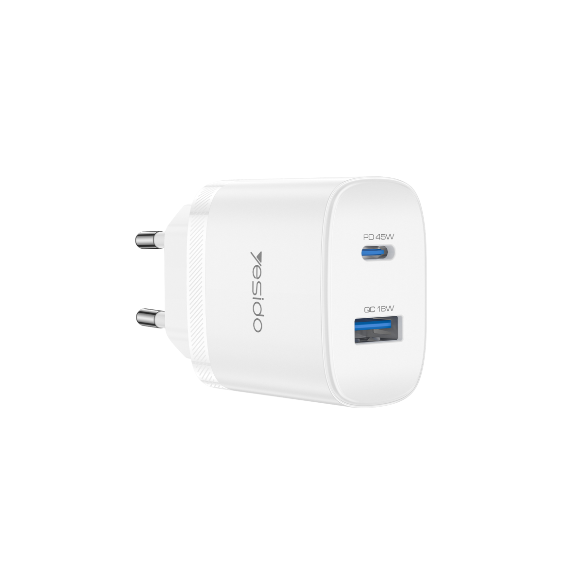 Yesido YC110 45W USB-A ve Type-C Çıkışlı 1M Type-C to Type-C Kablolu PD Hızlı Şarj Cihazı - Beyaz