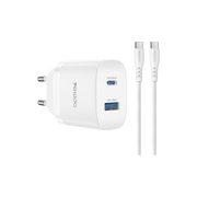 Yesido YC110 45W USB-A ve Type-C Çıkışlı 1M Type-C to Type-C Kablolu PD Hızlı Şarj Cihazı - Beyaz