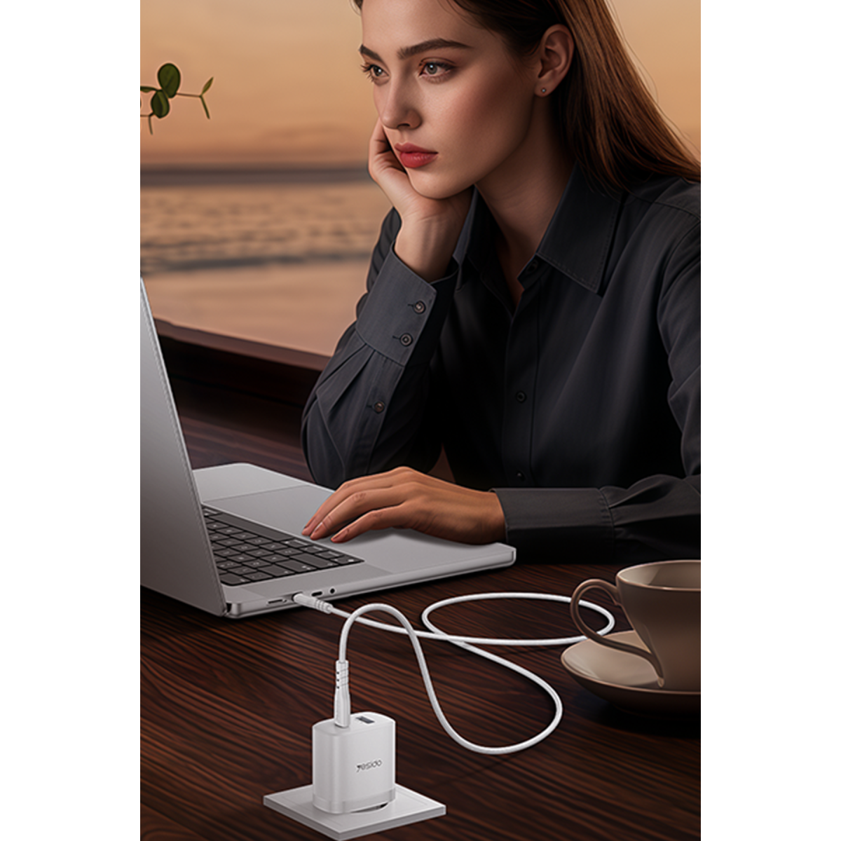 Yesido YC110 45W USB-A ve Type-C Çıkışlı 1M Type-C to Type-C Kablolu PD Hızlı Şarj Cihazı - Beyaz