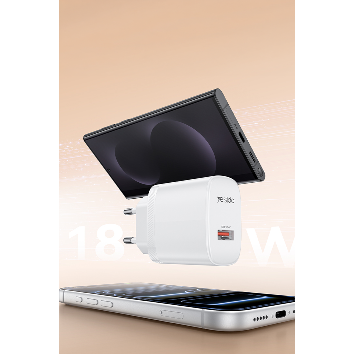 Yesido YC111 18W USB-A QC 3.0 Çıkışlı A to Type-C Kablolu Hızlı Şarj Cihazı - Beyaz