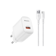 Yesido YC111 18W USB-A QC 3.0 Çıkışlı A to Type-C Kablolu Hızlı Şarj Cihazı - Beyaz