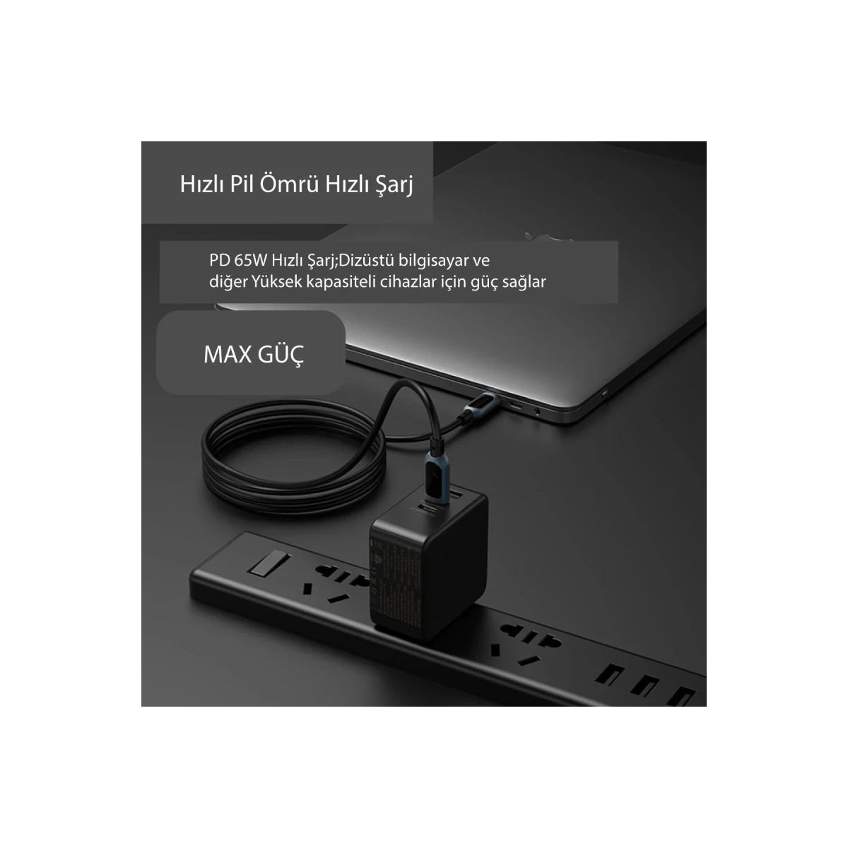 Yesido YC42 2 Adet 65W Type-C ve 1 Adet 30W Usb Çıkışlı PD GAN Şarj Adaptörü - Siyah