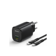 Yesido YC44 20W Type-C 20W Lightning Çıkışlı ve 1M 27W Type-C to Lightning Kablolu PD Şarj Cihazı - Siyah