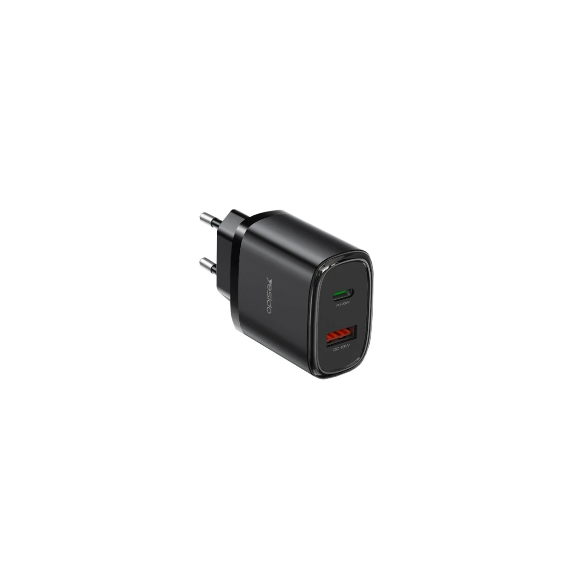 Yesido YC50 20W Type-C / 18W Usb Çıkışlı ve 1M 60W Type-C to Type-C Kablolu PD Şarj Cihazı - Siyah