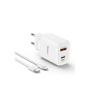 Yesido YC52 1 Adet 30W Type-C 1 Adet 30W Lightning 1 Adet 30W Usb Çıkışlı ve 1M 27W Type-C to Lightning Kablolu PD Şarj Cihazı - Beyaz