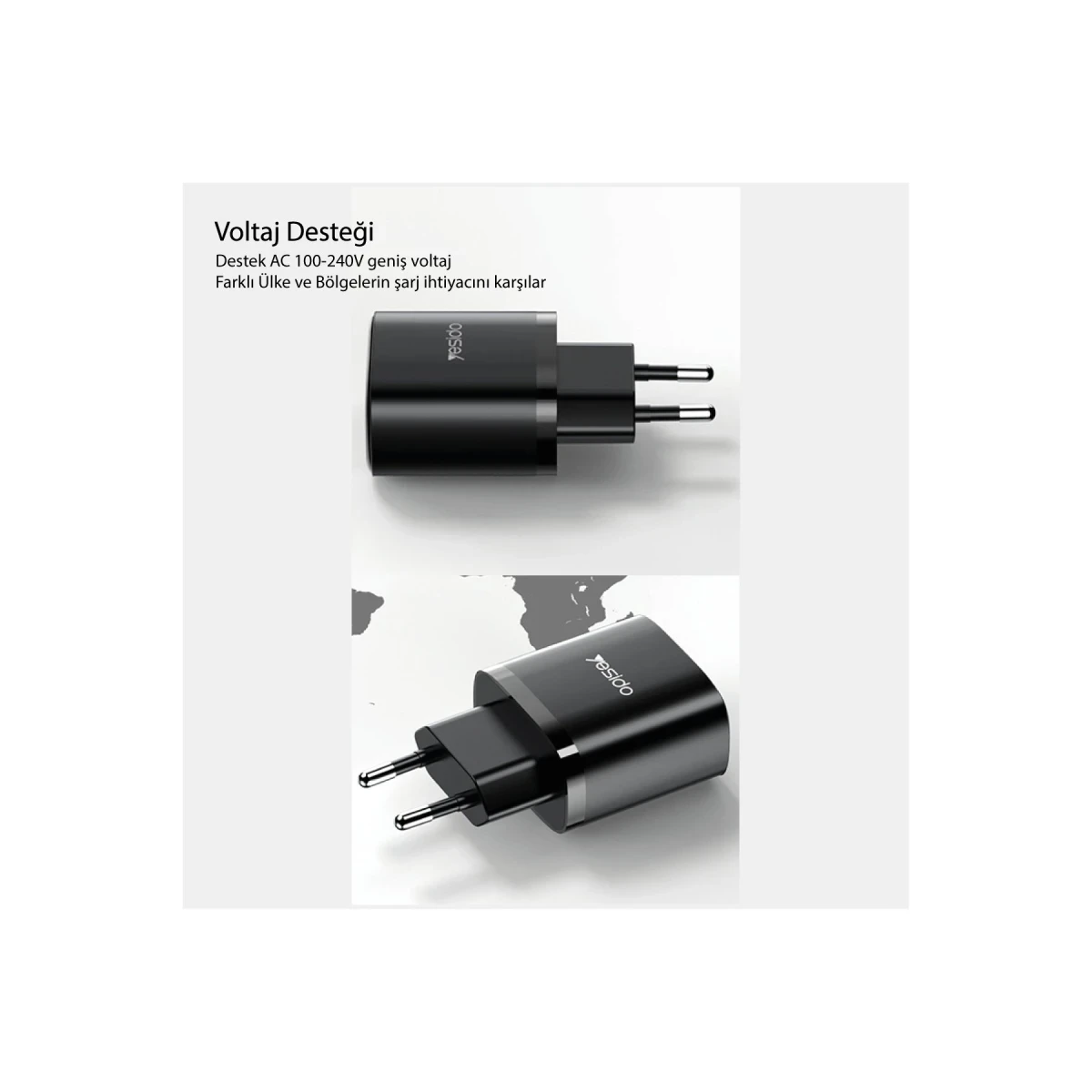 Yesido YC54 2 Adet 20W Type-C Çıkışlı ve 1M 27W Type-C to Lightning Kablolu PD Şarj Cihazı - Siyah