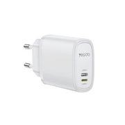 Yesido YC71 1 Adet 12W Type-C ve 1 Adet 12W Lightning Çıkışlı Ekstra 1M Type-C to Ligtning Kablolu PD Hızlı Şarj Cihazı - Beyaz