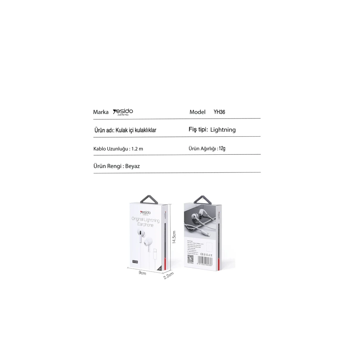 Yesido YH36 Aktif Gürültü Engelleyici Özellikli Lightning Kablolu Kulaklık - Beyaz