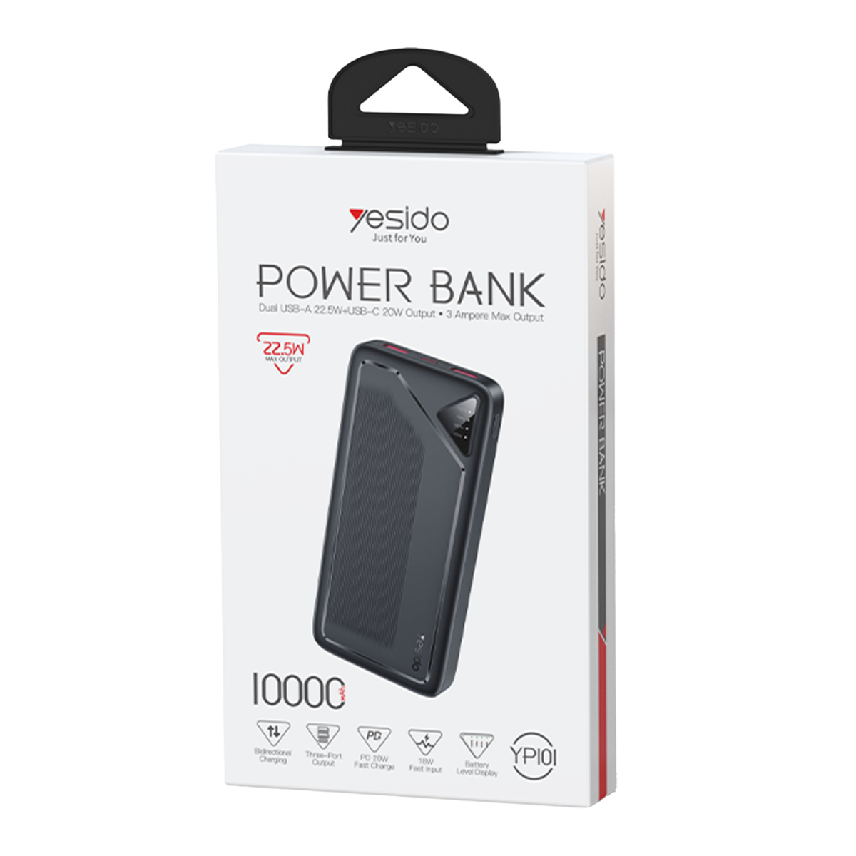 Yesido YP101 10000mAh 22.5W PD Hızlı Şarjlı LED Göstergeli Powerbank - Siyah