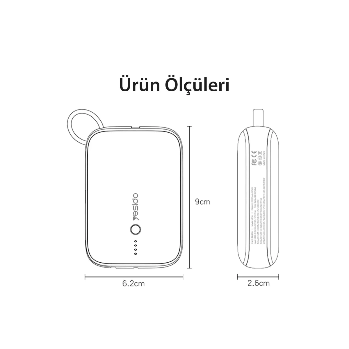 Yesido YP18 10.000 mAh USB3.0 PD Hızlı Şarj Powerbank - Siyah