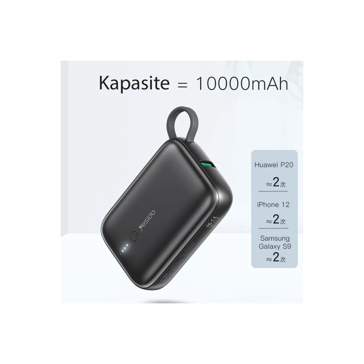Yesido YP18 10.000 mAh USB3.0 PD Hızlı Şarj Powerbank - Siyah