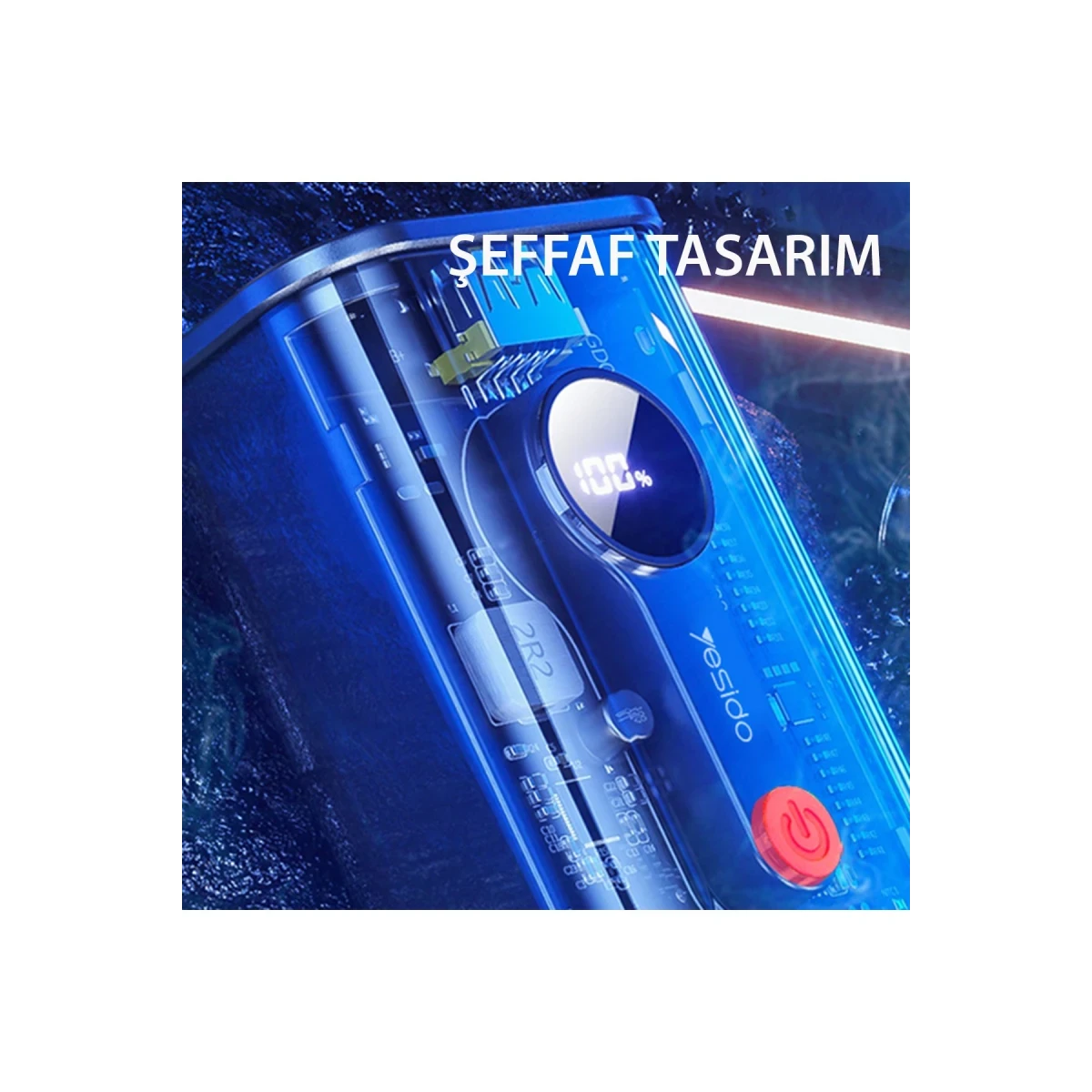 Yesido YP35 10.000 mAh USB3.0 PD Hızlı Şarj Powerbank - Şeffaf