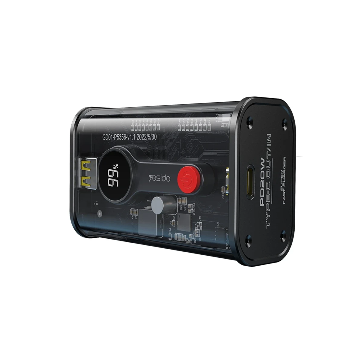 Yesido YP35 10.000 mAh USB3.0 PD Hızlı Şarj Powerbank - Şeffaf