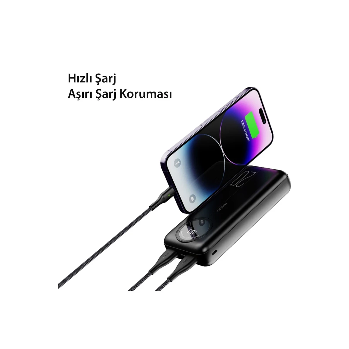 Yesido YP41 20.000 mAh Dijital Göstergeli USB3.0 PD Hızlı Şarj Powerbank - Siyah