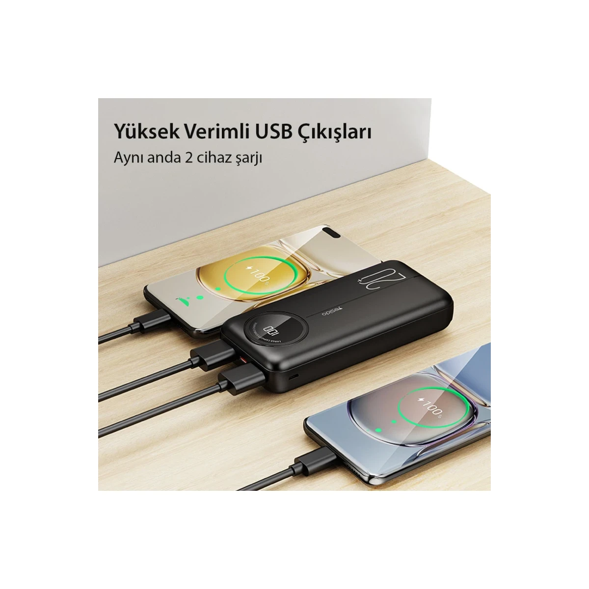 Yesido YP41 20.000 mAh Dijital Göstergeli USB3.0 PD Hızlı Şarj Powerbank - Siyah