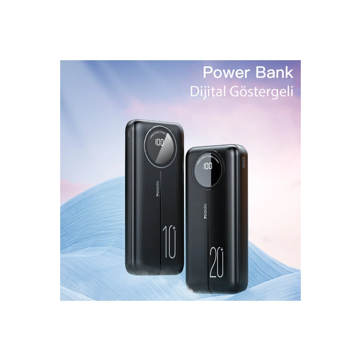 Yesido YP41 20.000 mAh Dijital Göstergeli USB3.0 PD Hızlı Şarj Powerbank - Siyah