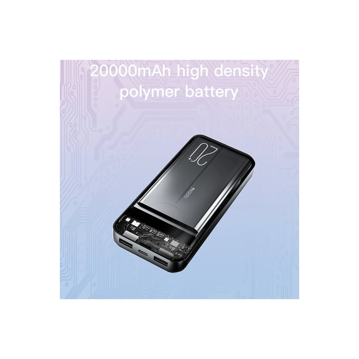 Yesido YP41 20.000 mAh Dijital Göstergeli USB3.0 PD Hızlı Şarj Powerbank - Siyah