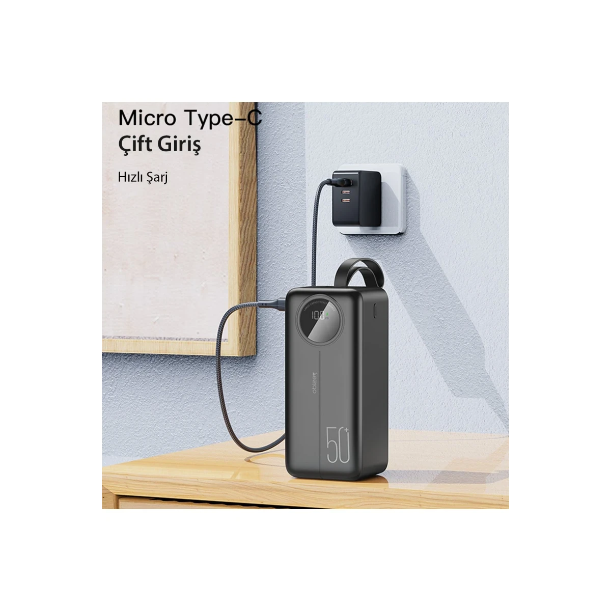 Yesido YP42 30.000 mAh Dijital Göstergeli USB3.0 PD Hızlı Şarj Powerbank - Siyah
