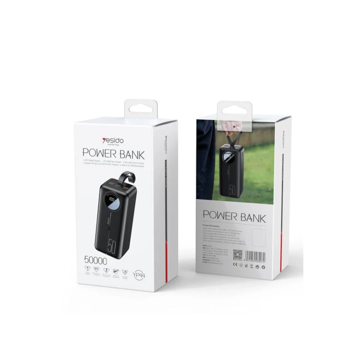 Yesido YP44 50.000 mAh Dijital Göstergeli USB3.0 PD Hızlı Şarj Powerbank - Siyah