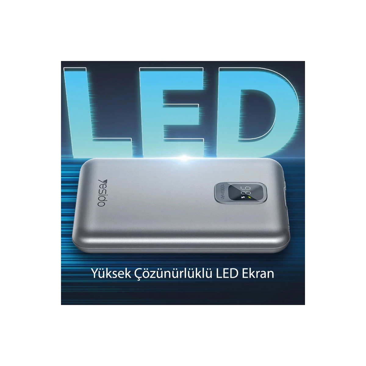 Yesido YP46 10.000 mAh 22.5W Dijital Göstergeli USB3.0 PD Hızlı Şarj Powerbank - Gri