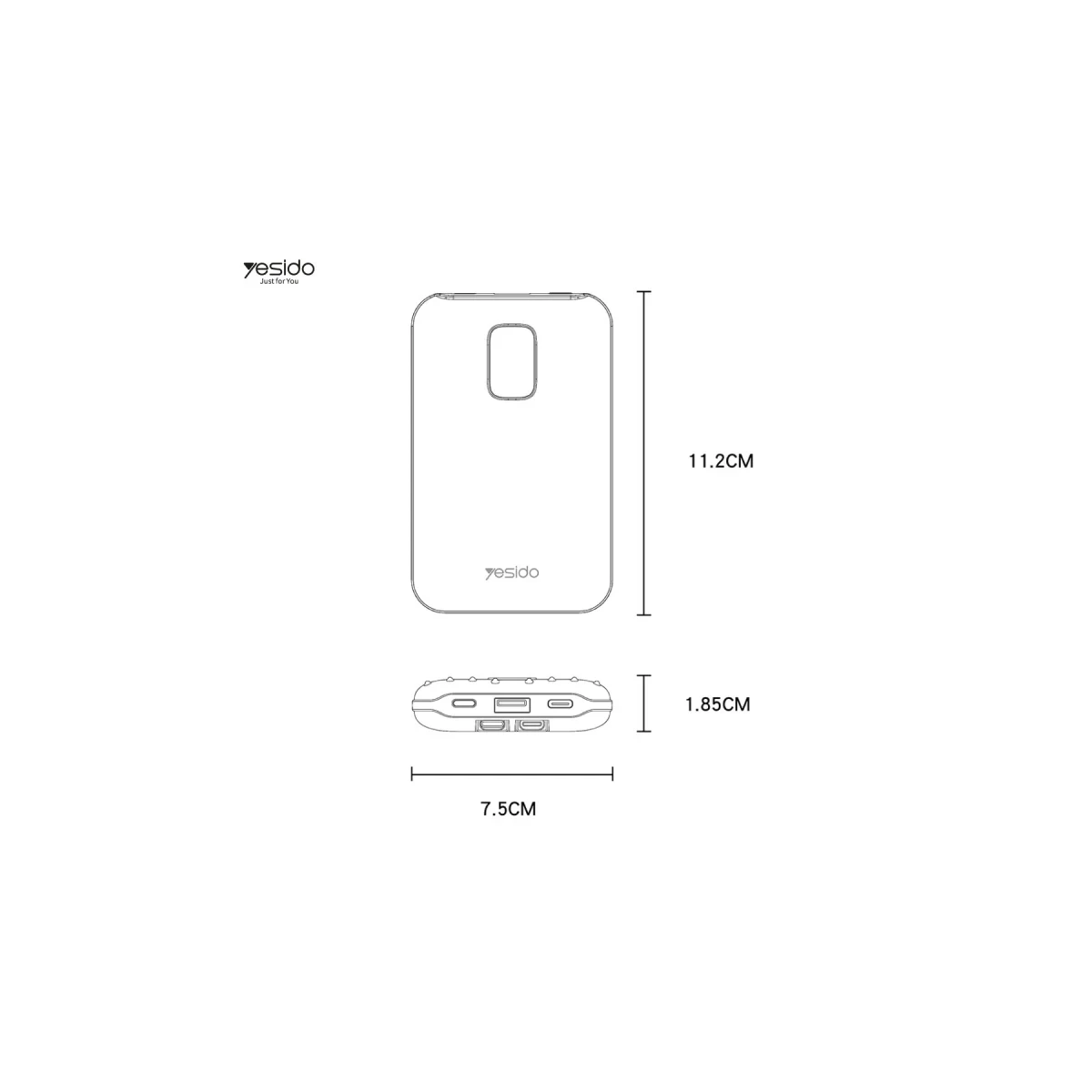Yesido YP48 10.000 mAh 22.5W Dijital Göstergeli USB3.0 PD Hızlı Şarj Powerbank - Siyah