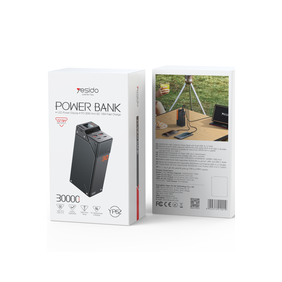Yesido YP62 30000mAh Hızlı Şarj Powerbank - Siyah