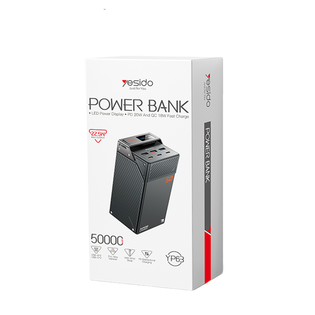 Yesido YP63 50000mAh Hızlı Şarj Powerbank - Siyah