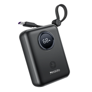Yesido YP64 10.000 mAh Dijital Göstergeli Dahili Type-C ve Lightning Kablolu PD Mini Powerbank - Siyah