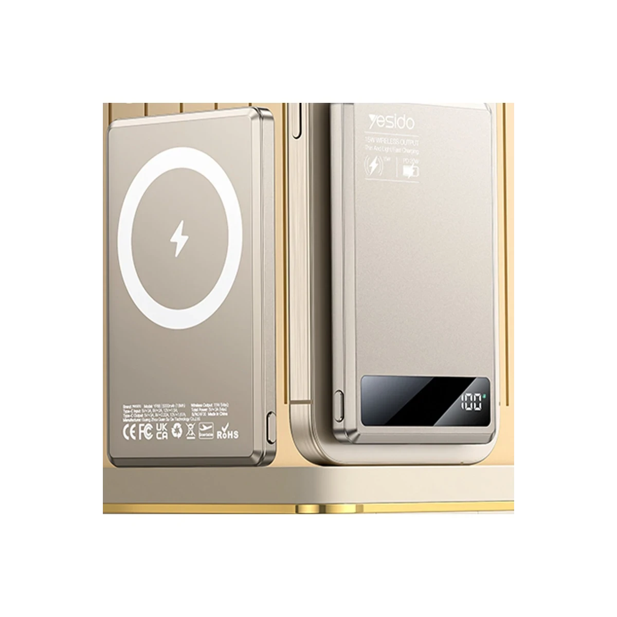 Yesido YP66 5.000 mAh Led Şarj Göstergeli 20W Type-C Çıkışlı ve 15W Kablosuz Şarjlı PD Hızlı Şarj Magsafe Powerbank - Gold