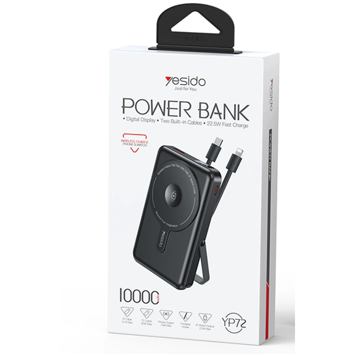 Yesido YP72 Dijital Göstergeli 10.000 mAh Kablosuz Magsafe Powerbank - Siyah