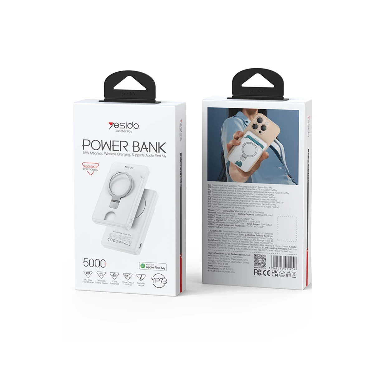 Yesido YP73 Konum Takip Özellikli 5.000 mAh Kablosuz Magsafe Powerbank - Beyaz
