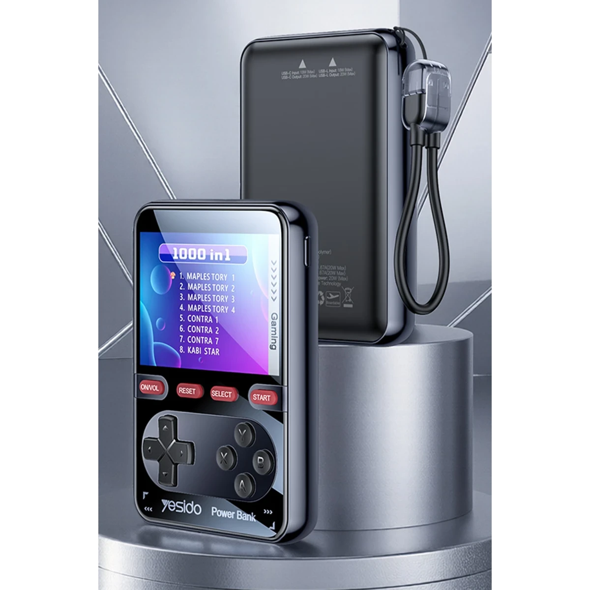 Yesido YP87 Dahili Retro Oyun Konsollu 10.000 mAh 2in1 20W PD Hızlı Şarj Powerbank - Siyah