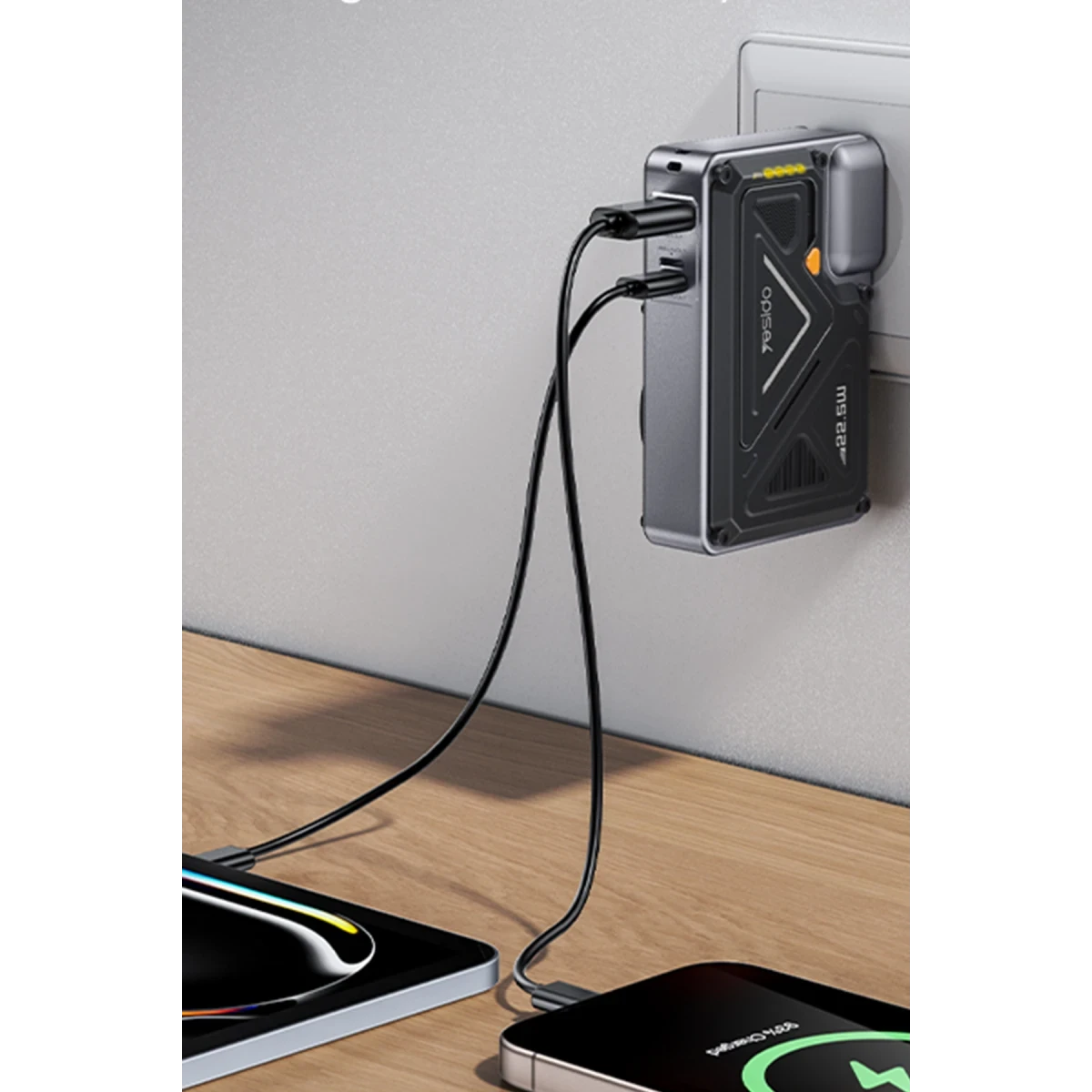 Yesido YP89 Akım Korumalı ve Stantlı 10.000 mAh 5in1 22.5W PD ve 15W Kablosuz Hızlı Şarj Destekli Magsafe Powerbank - Siyah