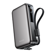 Yesido YP90E Dijital Göstergeli 10.000 mAh 22.5W PD Hızlı Şarj Destekli Dahili Type C ve Lightning Kablolu 5in1 Powerbank - Siyah