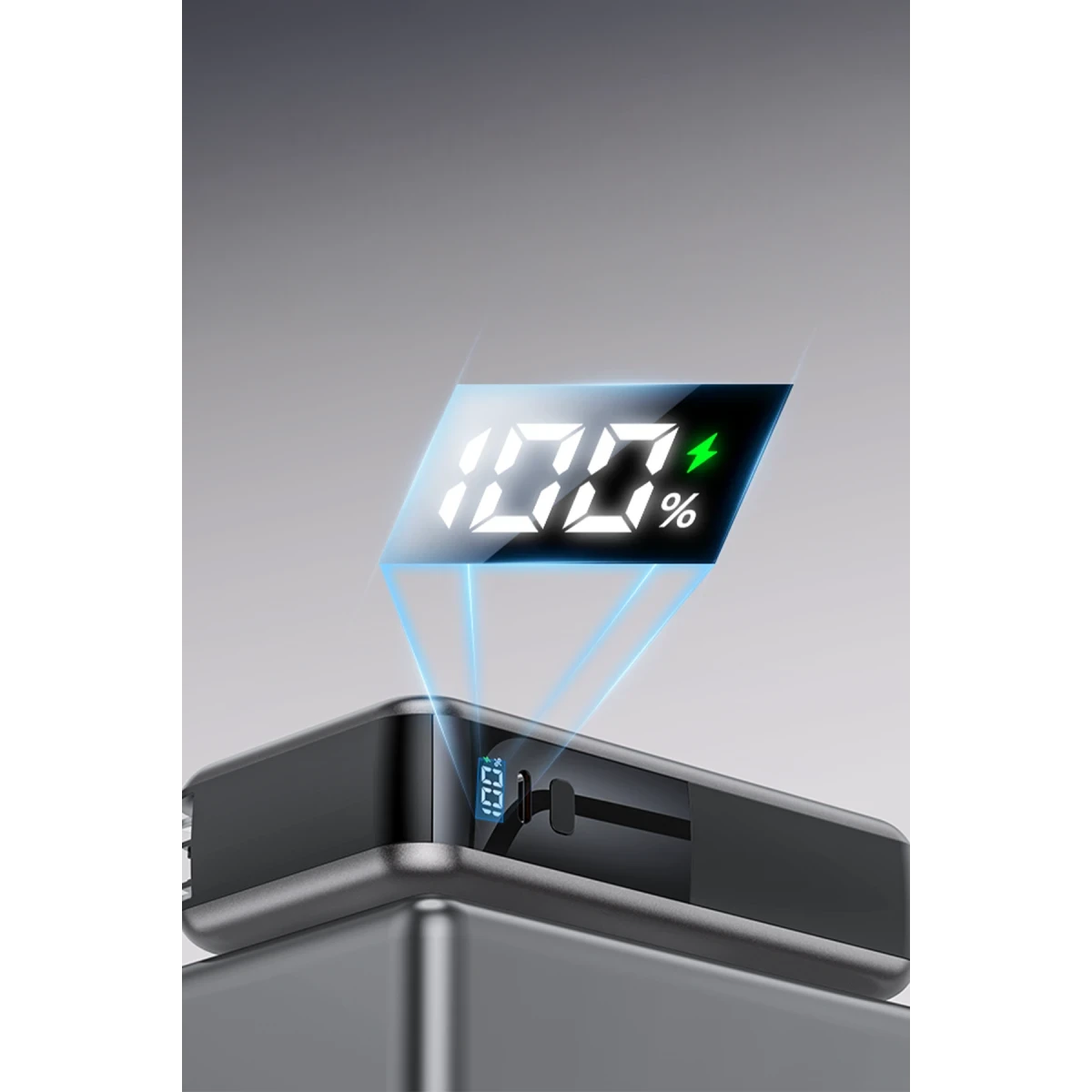 Yesido YP90E Dijital Göstergeli 10.000 mAh 22.5W PD Hızlı Şarj Destekli Dahili Type C ve Lightning Kablolu 5in1 Powerbank - Siyah
