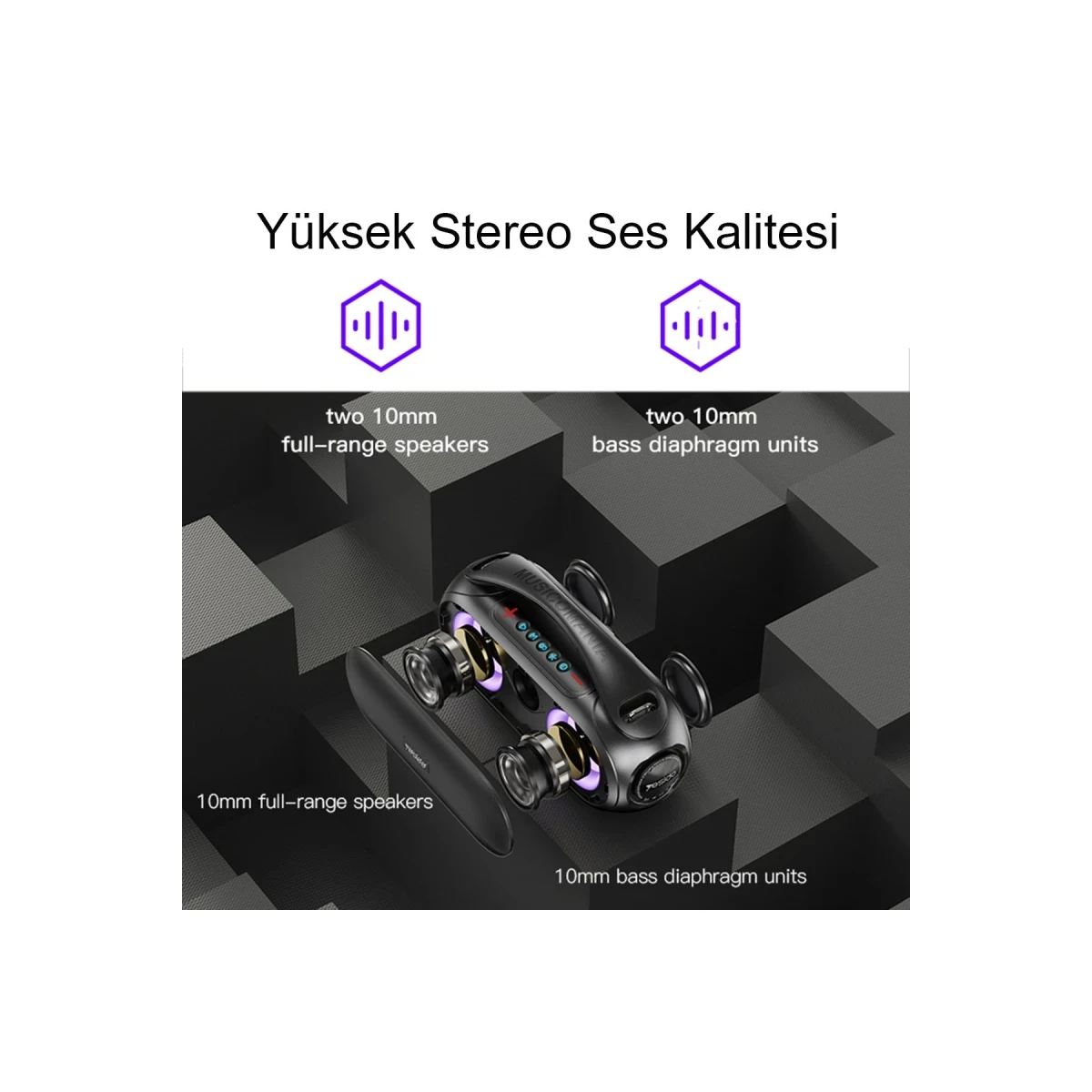 Yesido YSW19 2 Adet 20W Dahili Hoparlörlü 3.000 mAh Bataryalı BT 5.0 RGB Kablosuz Hoparlör - Siyah
