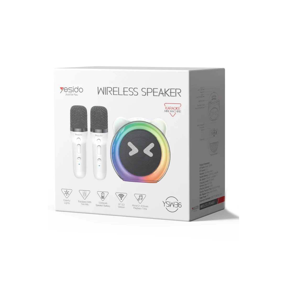 Yesido YSW36 2 Adet Karaoke Mikrofonlu BT 5.3 RGB Kablosuz Hoparlör - Beyaz