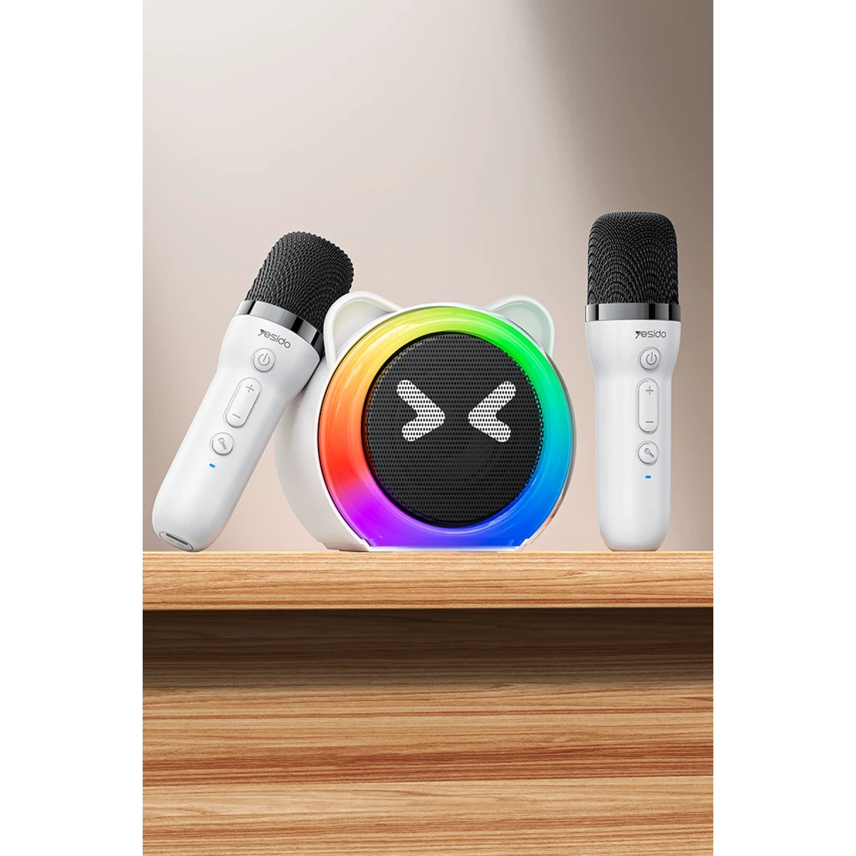 Yesido YSW36 2 Adet Karaoke Mikrofonlu BT 5.3 RGB Kablosuz Hoparlör - Beyaz