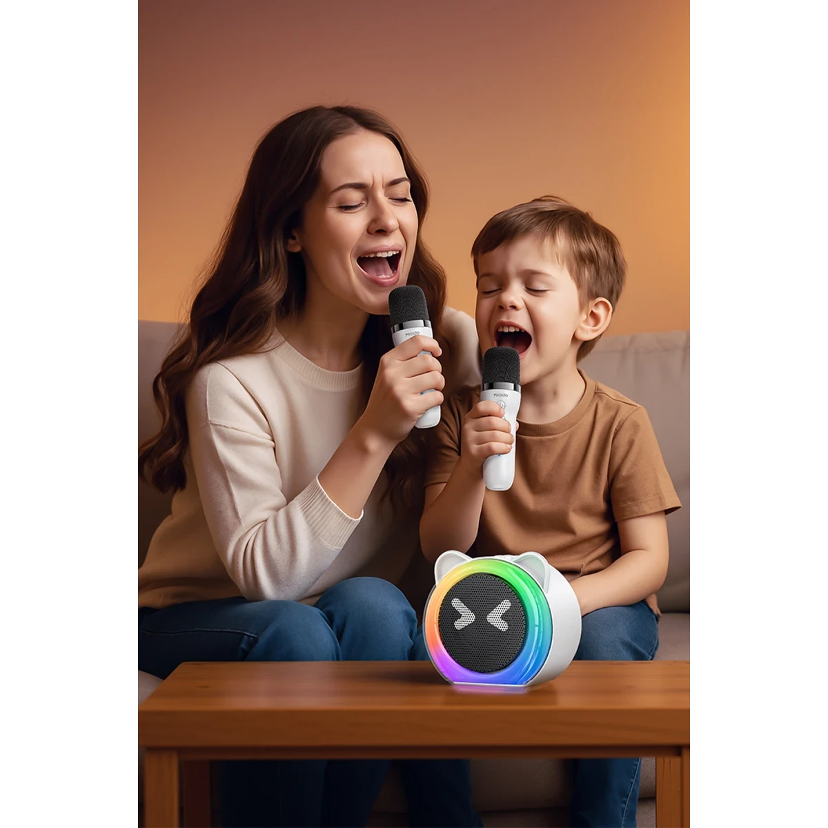 Yesido YSW36 2 Adet Karaoke Mikrofonlu BT 5.3 RGB Kablosuz Hoparlör - Beyaz