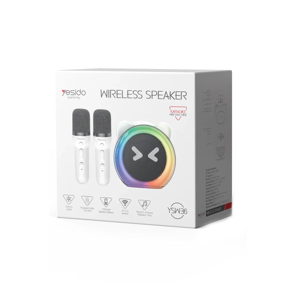 Yesido YSW36 2 Adet Karaoke Mikrofonlu BT 5.3 RGB Kablosuz Hoparlör - Beyaz